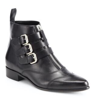 Tabitha Simmons Black Leather Early Ankle Boots Sz 38 US 7.5 Triple Buckle Zip